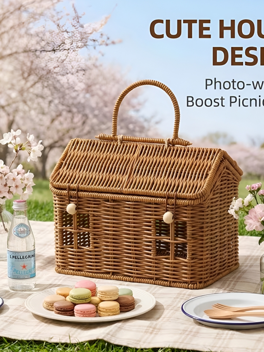 Adorable Rattan picnic/gift/handbag basket. 7" x 9" x 5" - Picture 2 of 7